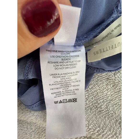 UO Top Satin Blue Cross Back Crop Blouse V Plunge Cross Back Bralette XS - Picture 5 of 7